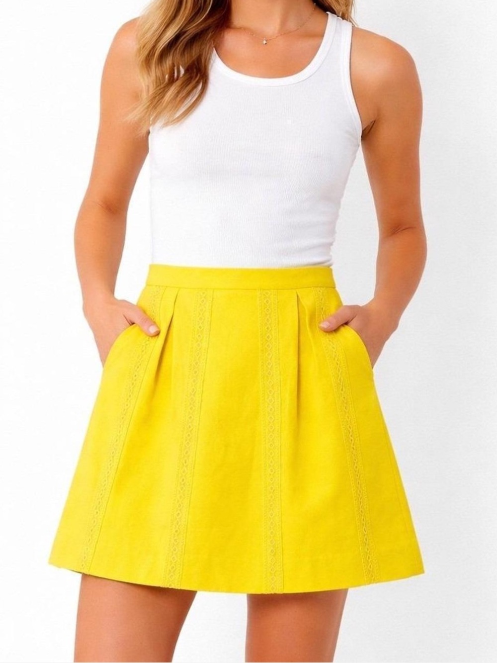 J. Crew Miniskirt Lemon Yellow Eyelet Lace Size 2